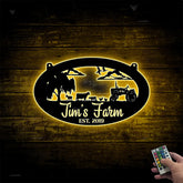 Custom Farmhouse Metal Wall Art Led Lights, Personalized Animals Barn Metal Sign, Metal Farm Truck Name Sign, Mountain Barn Ranch Metal Sign